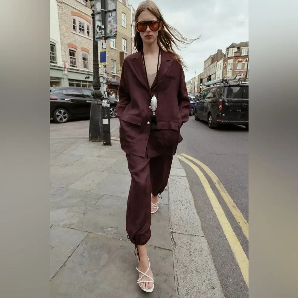 ZARA 100% LINEN PUFFY PANTS